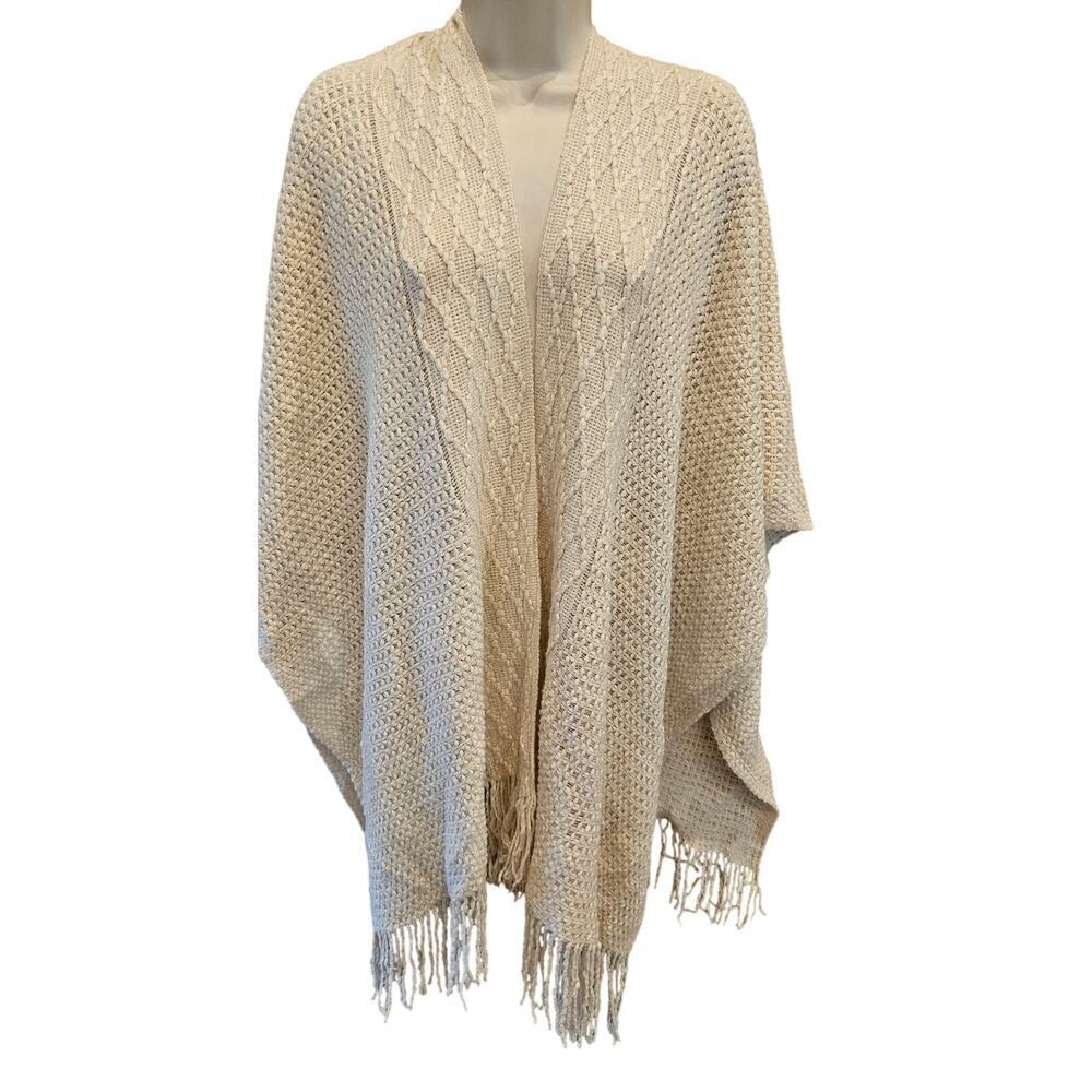 Coco + Carmen lightweight brushed cotton SOFT knit split shawl scarf Neutral EUC